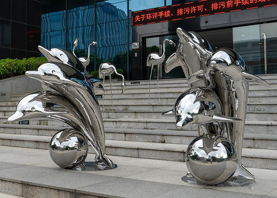 قیمت خوب هنر عمومی مدرن دلفین مجسمه حیوانات از جنس استنلس استیل آینه جلا داده شده آنلاین