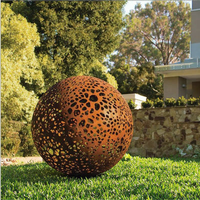 قیمت خوب Large Garden Decorative Weathered Corten Steel Rusted Hollow Metal Sphere آنلاین