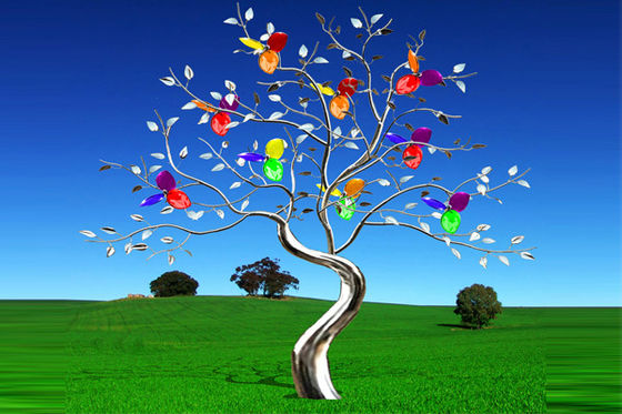 قیمت خوب دکور باغ رنگارنگ نقاشی مجسمه سازی درختان فولاد ضد زنگ برای قرار دادن مربع آنلاین