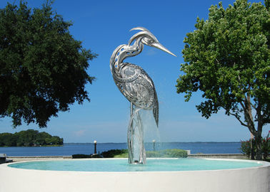 Lifelike Outdoor Stainless Steel Crane Fountain Sculpture for Garden