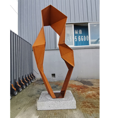 قیمت خوب تجریدی هندسی ارتفاع 120 سانتی متر مجسمه ضد آب و هوا فولاد کورتن با پایان زنگ آلود آنلاین