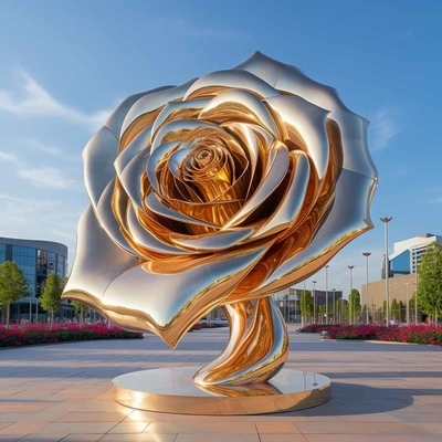 قیمت خوب تولید کننده مجسمه فلزی آینه طلا فولاد ضد زنگ مجسمه گل رز آنلاین