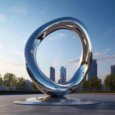 زیبایی شناسی مدرن هنر فلزی مجسمه دایره ای بزرگ در فضای باز آینه دار فولاد ضد زنگ