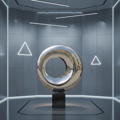 آینه سفارشی پولیش شده فولاد ضد زنگ مجسمه هنر مدرن در داخل دایره ای مجسمه تجریدی تزئینات