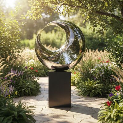 مجسمه‌ی بازتابنده‌ی هلال: قطعه‌ی هنری از فولاد جلا داده شده و سنگ مرمر سیاه