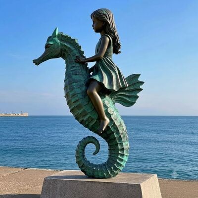 قیمت خوب مجسمه دختر برنزی سوار بر اسب دریایی در اندازه واقعی آنلاین