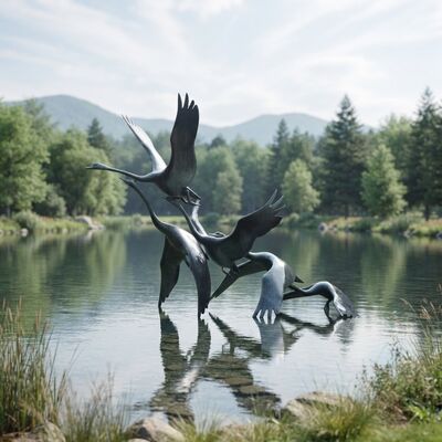 قیمت خوب Outdoor Bronze Crane Sculpture Flying Birds Garden Statue Water Feature Pond Decor Large Metal Patina Finish Landscape Custom آنلاین